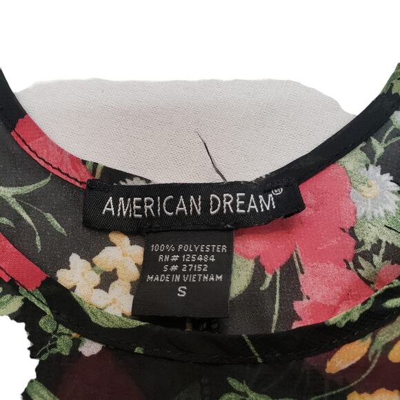 American Dream Shirt Tank Top Womens Small Floral Black Spaghetti Strap Casual - Picture 5 of 6